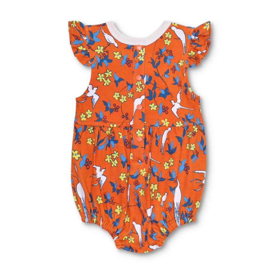 Organic Toddler Apparel Apple Park & Organic Farm Buddies One-Pieces | Lala Curio Flutter Sleeve Romper - Enchanted Leaves Orange