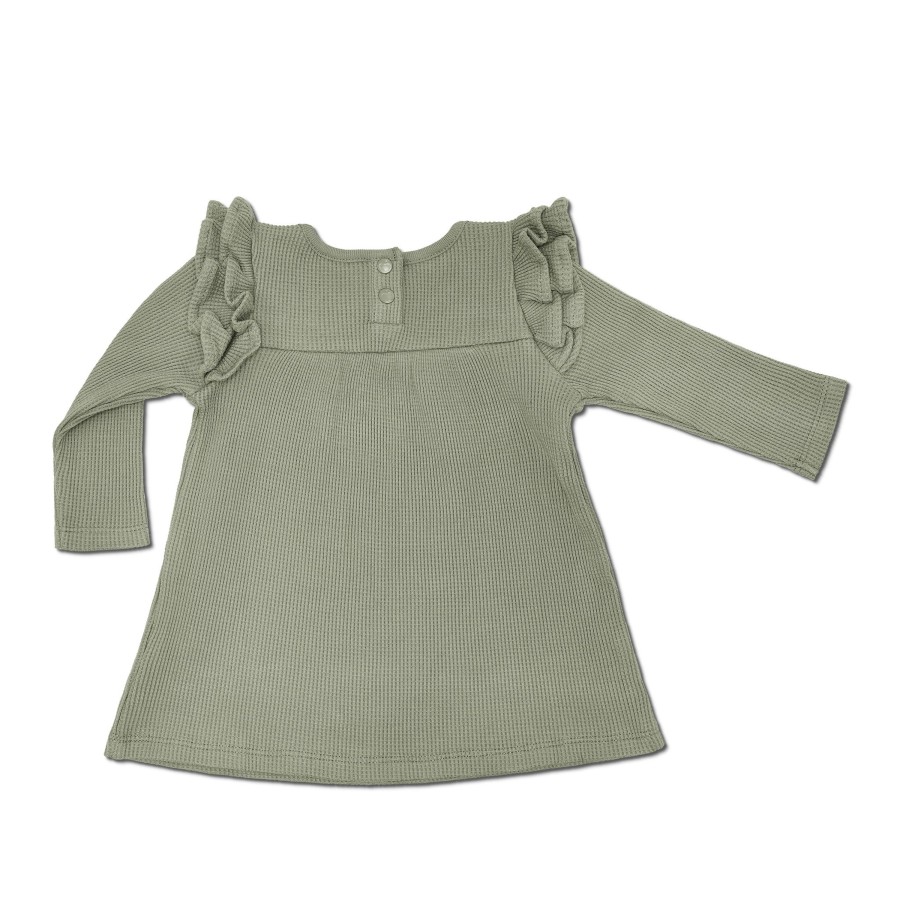 Organic Toddler Apparel Apple Park & Organic Farm Buddies All Toddler Girl | Waffle Long Sleeve Dress - Olive Green