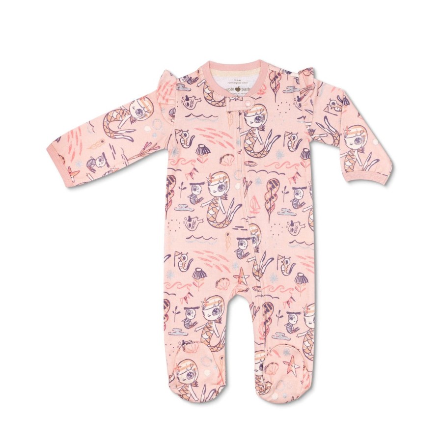 Organic Baby Apparel Apple Park & Organic Farm Buddies All Baby Neutral | Kefe Zipper Footie With Ruffles- Pink Mermaid