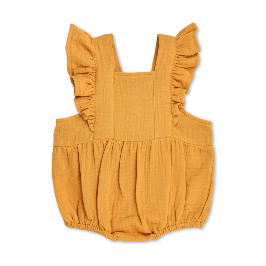 Organic Toddler Apparel Apple Park & Organic Farm Buddies One-Pieces | Muslin Flutter Sleeve Romper - Mustard