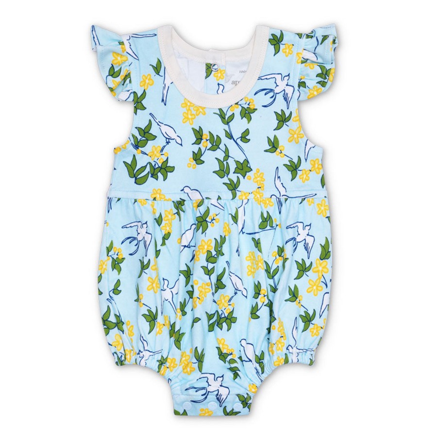 Organic Toddler Apparel Apple Park & Organic Farm Buddies One-Pieces | Lala Curio Flutter Sleeve Romper - Enchanted Leaves Blue