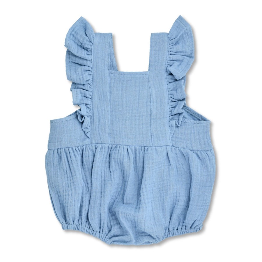 Organic Toddler Apparel Apple Park & Organic Farm Buddies One-Pieces | Muslin Flutter Sleeve Romper - Blue