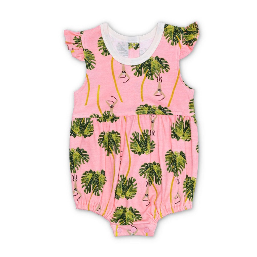 Organic Toddler Apparel Apple Park & Organic Farm Buddies One-Pieces | Lala Curio Flutter Sleeve Romper - Dancing Palms Pink